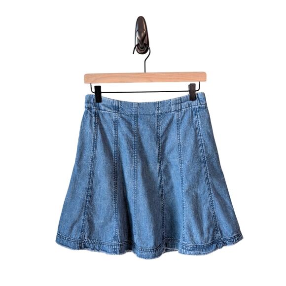 Pilco Denim Skirt Size 10 Anthropologie Y2K Boho Coastal Cowgirl A-Line Raw Hem - Picture 1 of 12